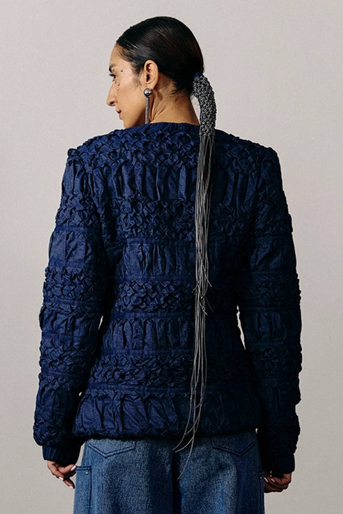 Denim Smocking Jacket With Ties