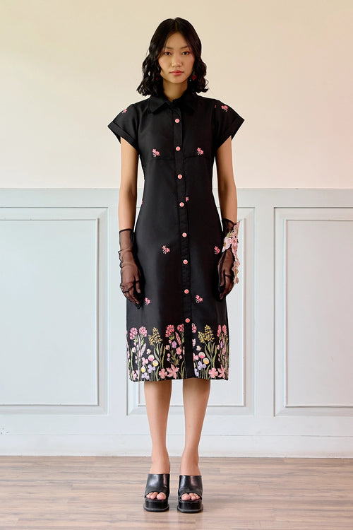 Black Floral Shirt Dress