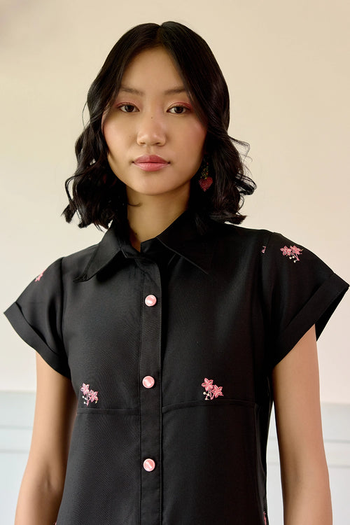 Black Floral Shirt Dress
