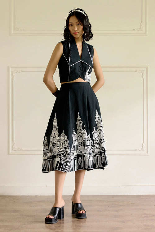 Black Embroidered Skirt Co-ord Set