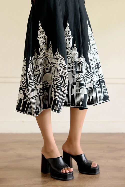 Black Embroidered Skirt Co-ord Set