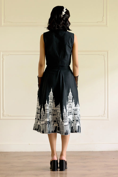 Black Embroidered Skirt Co-ord Set