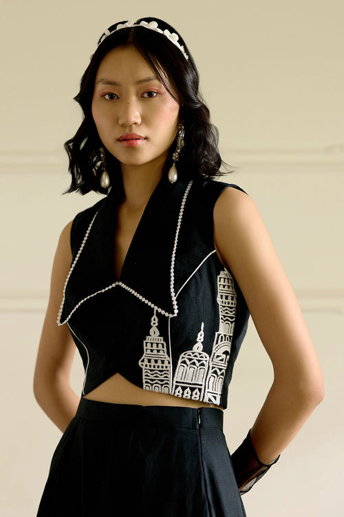 Black Embroidered Skirt Co-ord Set