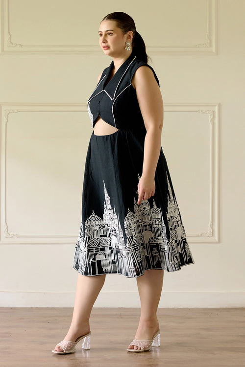 Black Embroidered Cut Dress