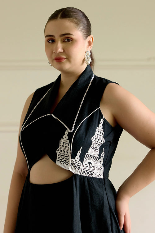 Black Embroidered Cut Dress
