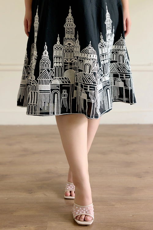 Black Embroidered Cut Dress