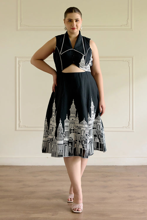 Black Embroidered Cut Dress