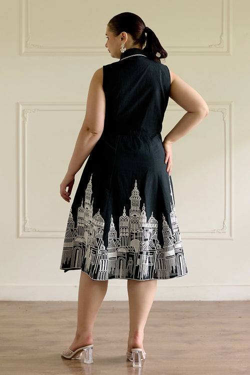 Black Embroidered Cut Dress