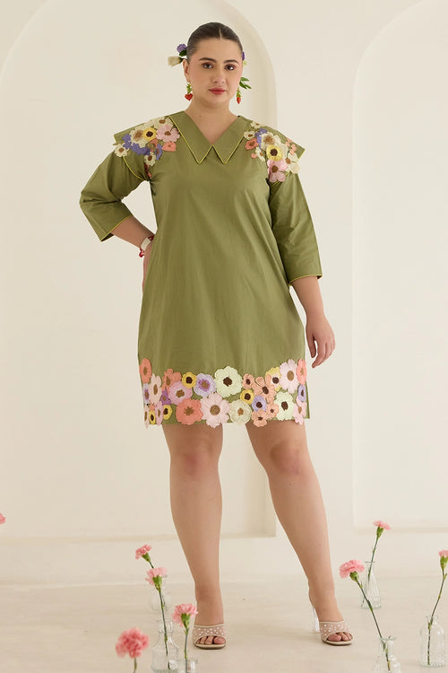 Green Floral Dress With Sleeves