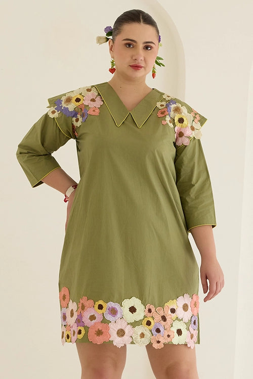 Green Floral Dress With Sleeves