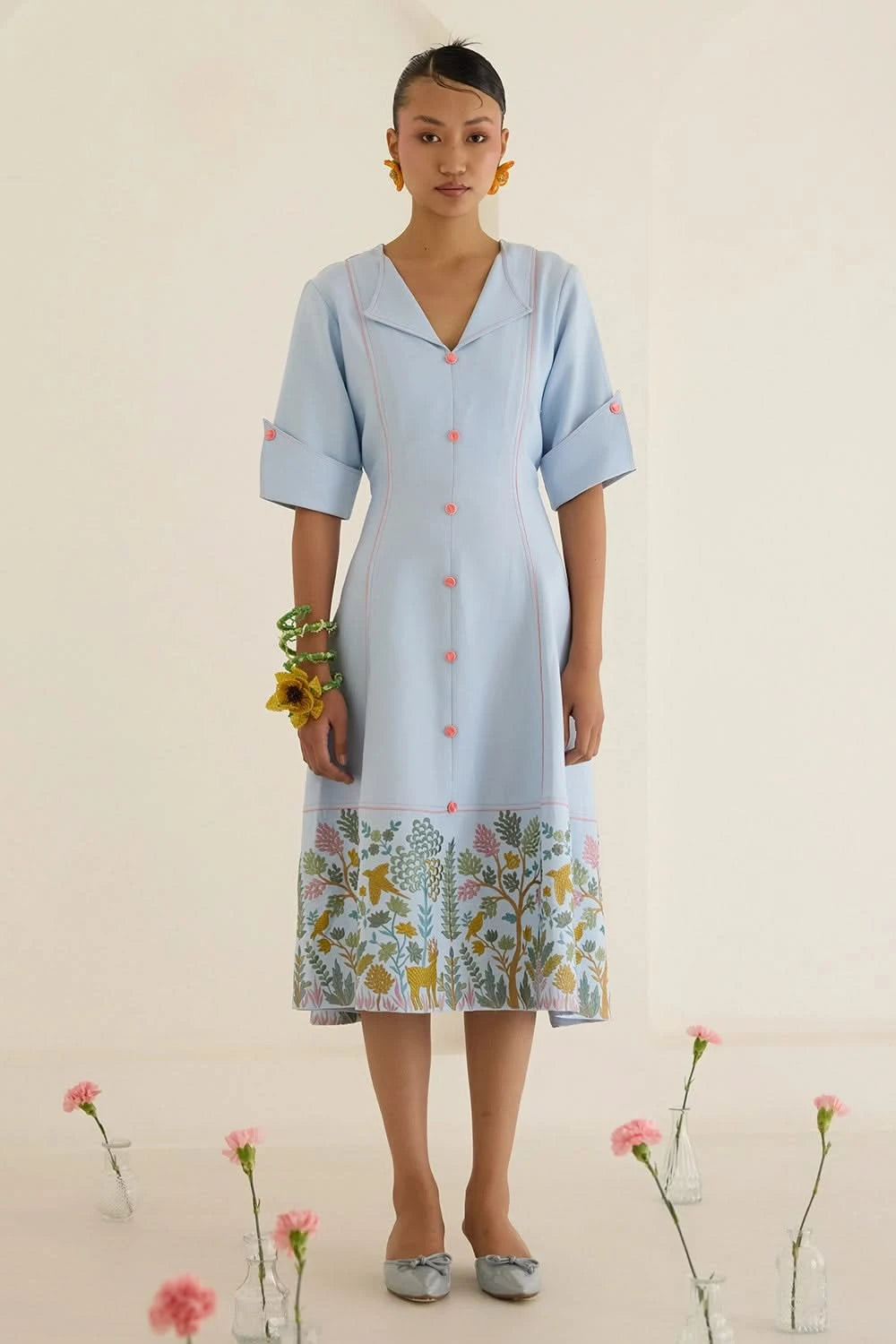 Sky Blue Flora Dress M Sky Blue Flora Dress M