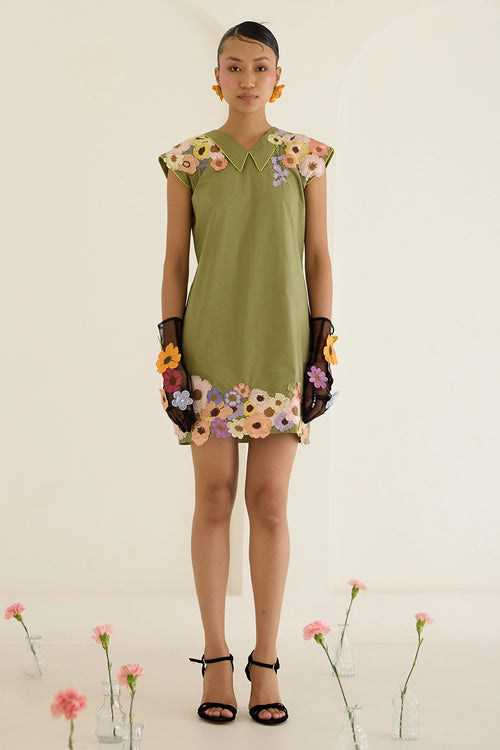 Green Floral Dress Without Sleeves