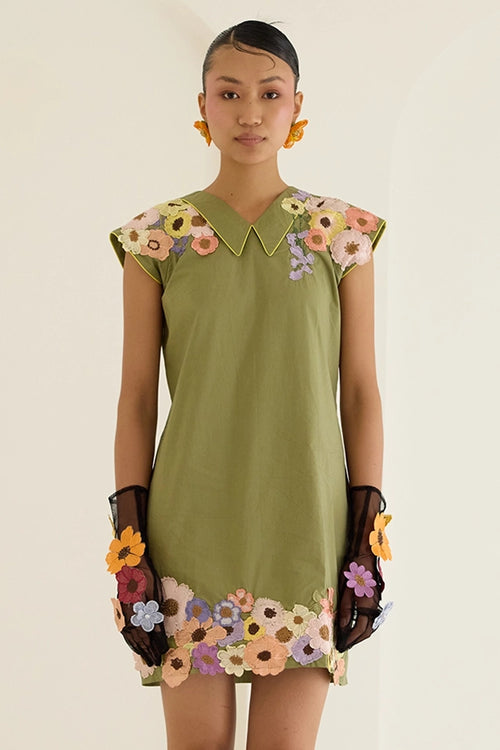 Green Floral Dress Without Sleeves