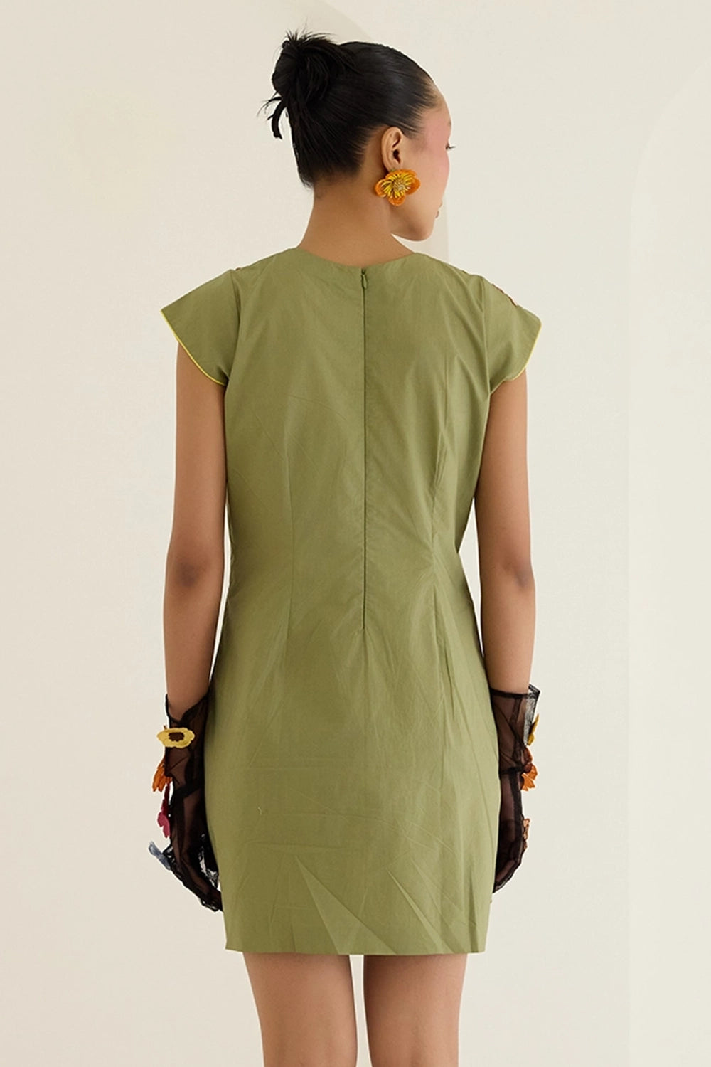 Green Floral Dress Without Sleeves