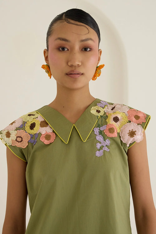 Green Floral Dress Without Sleeves