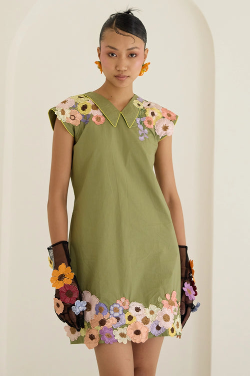 Green Floral Dress Without Sleeves