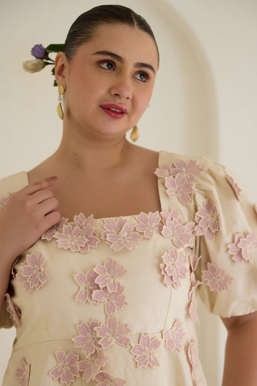 Lylac Floral Appliqué Dress Half Sleeves