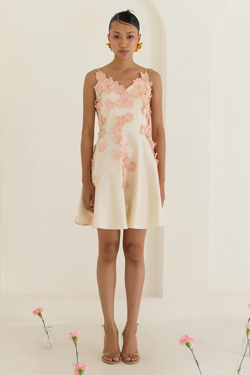 Peach Floral Appliqué Dress