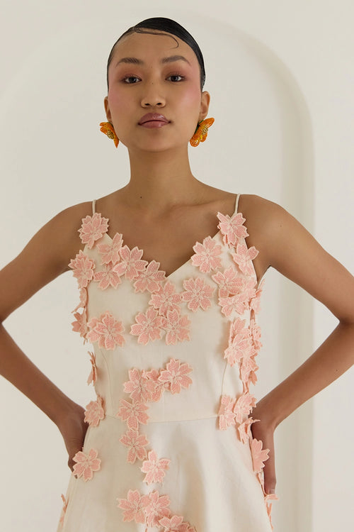Peach Floral Appliqué Dress
