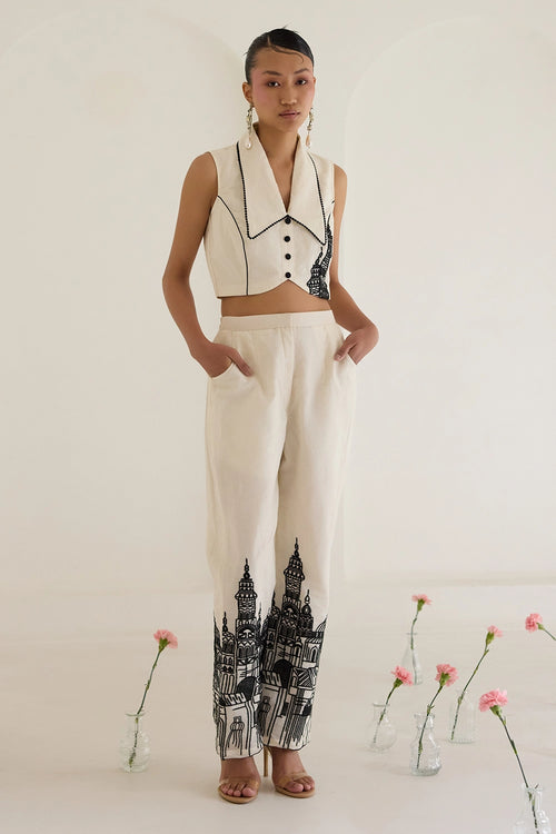 White Embroidered Pant Co-ord Set