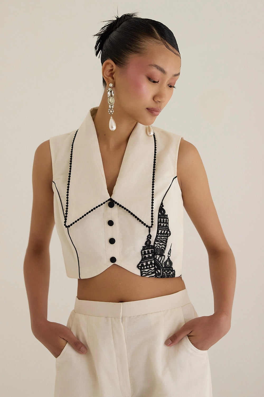 White Embroidered Pant Co-ord Set