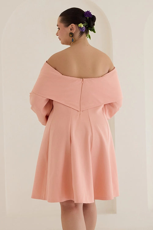 Peach Tube Floral Dress With Sleeves