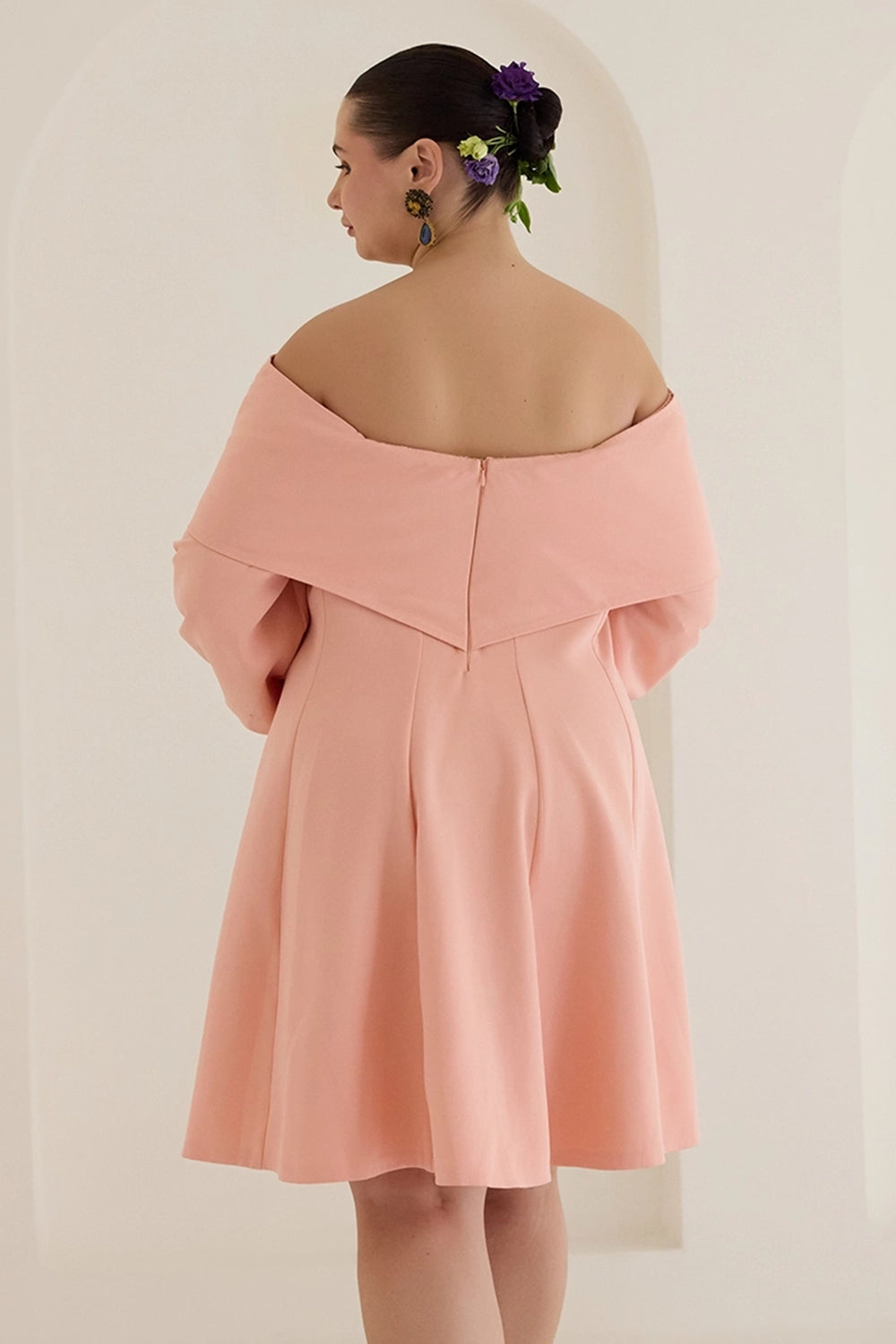 Peach Tube Floral Dress With Sleeves