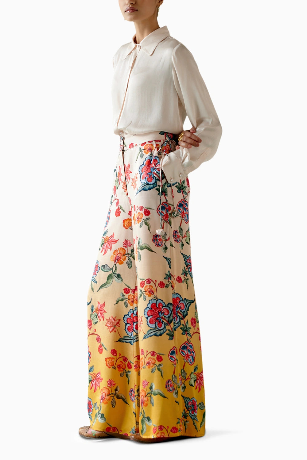 Ecru and Mustard Floral Co-ord Set