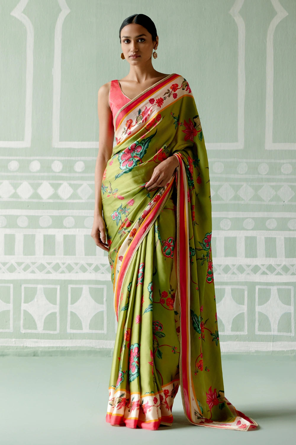 Sea Green Floral Saree