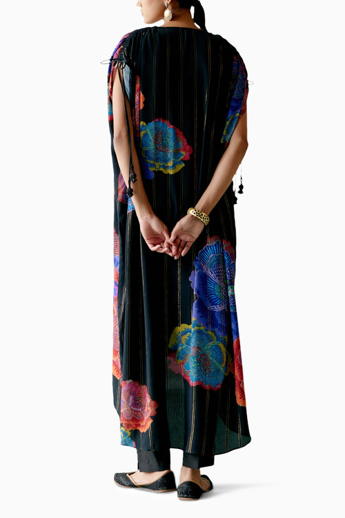 Black Floral Lurex Kaftan Set