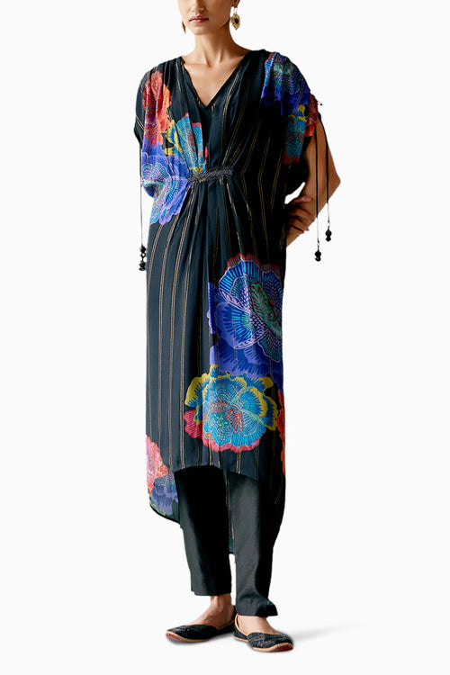 Black Floral Lurex Kaftan Set