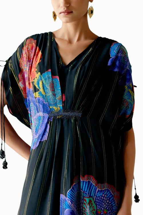 Black Floral Lurex Kaftan Set
