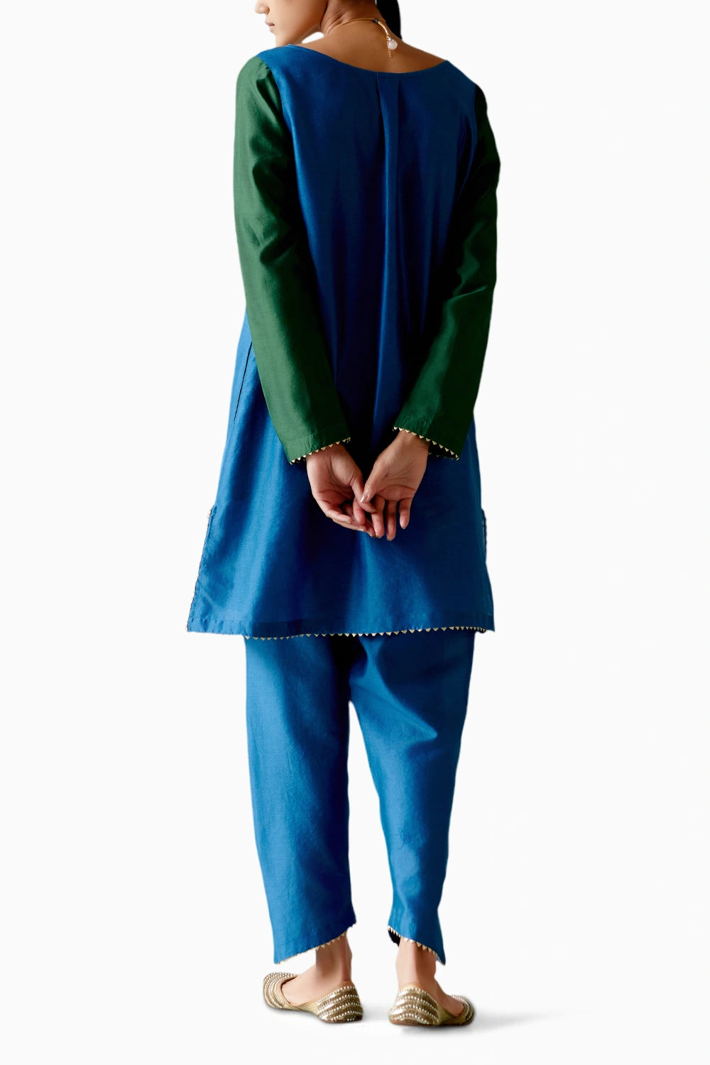 Emerald and Navy Embroidered Kurta Set