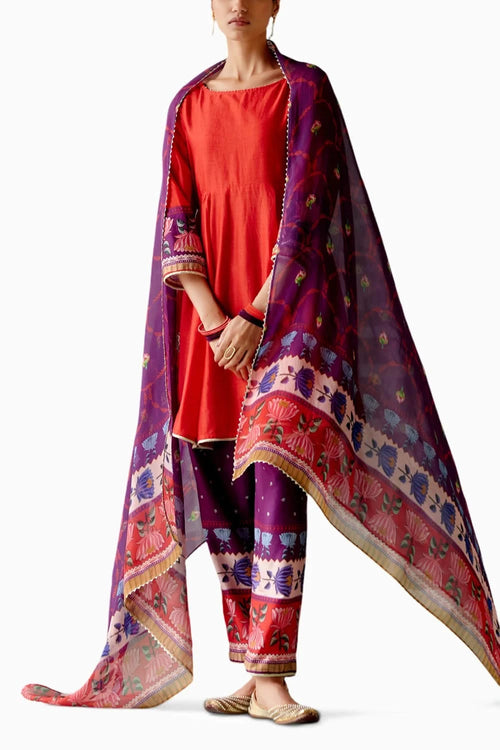 Scarlet and Purple Kurta Set