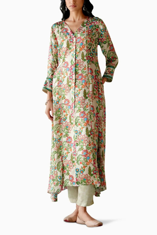 Ecru Floral Kurta Set