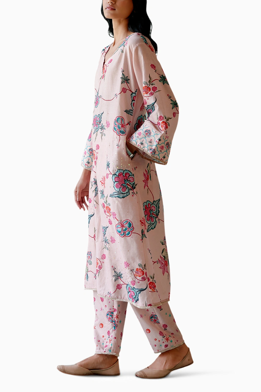 Dusty Pink Floral Kurta Set