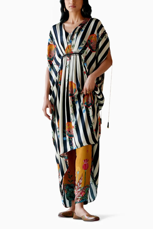 Black and White Striped Kaftan Set
