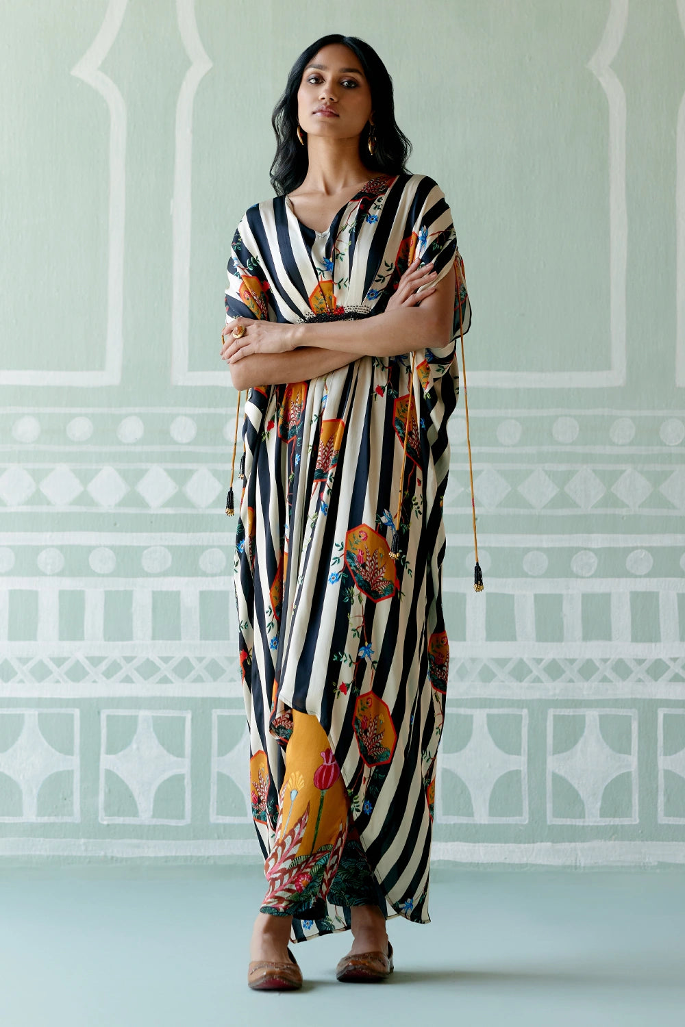 Black and White Striped Kaftan Set