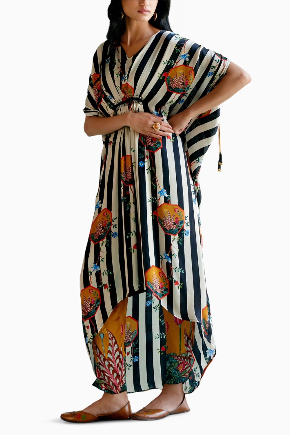 Black and White Striped Kaftan Set