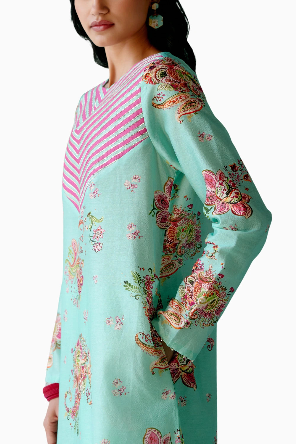 Mint and Fuschia Paisley Kurta Set with Dupatta