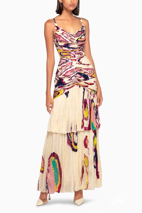 Paisley Print Pleated 2-Tier Maxi Dress