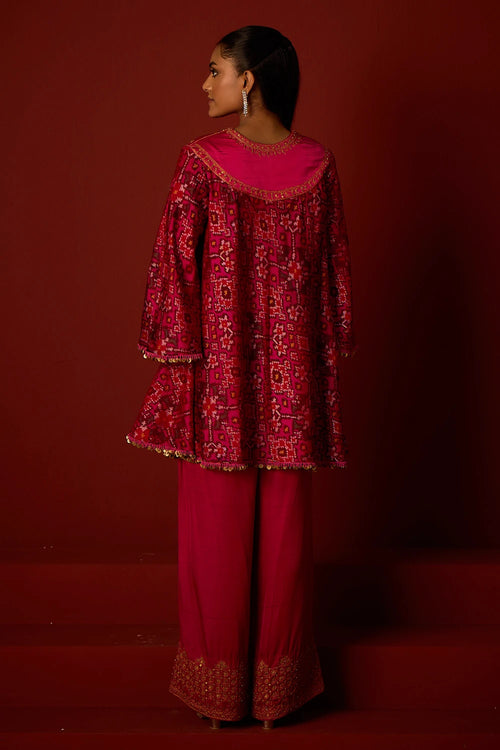 Rani Pink Marodiwork Anarkali Tunic with Pallazos
