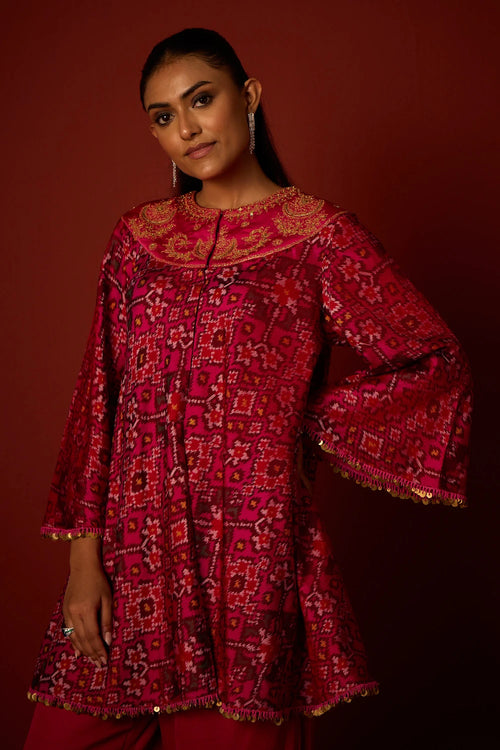 Rani Pink Patola Marodiwork Anarkali Tunic