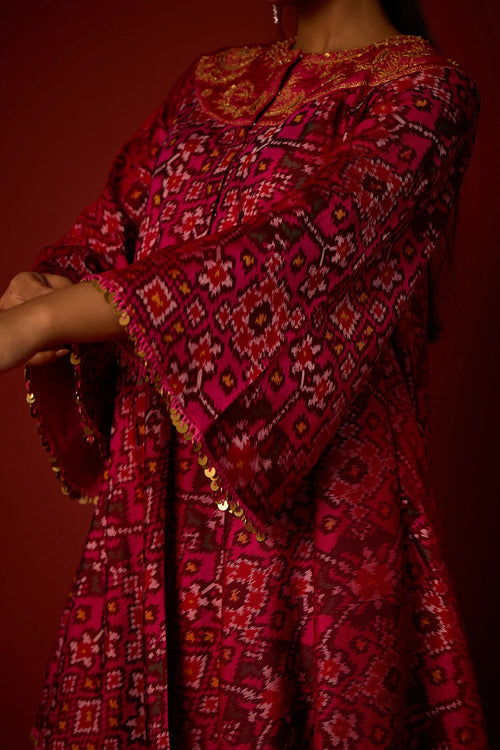 Rani Pink Marodiwork Anarkali Tunic with Pallazos