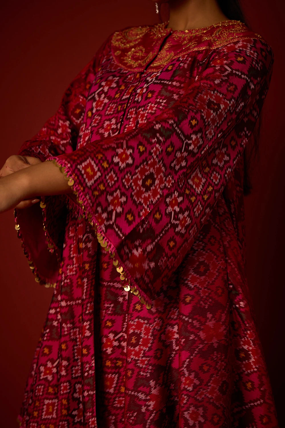 Rani Pink Marodiwork Anarkali Tunic with Pallazos