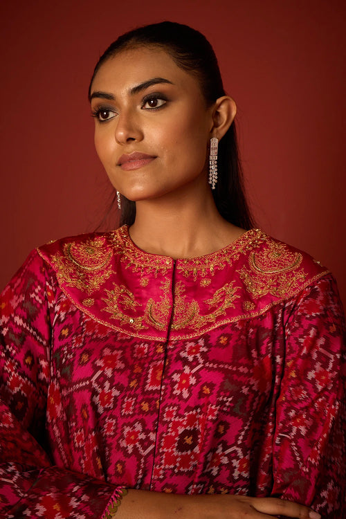 Rani Pink Patola Marodiwork Anarkali Tunic