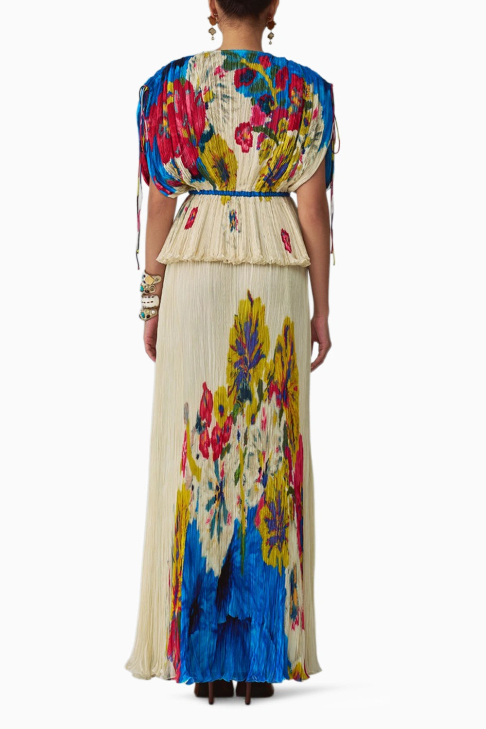 Monica Floral Pleat Kaftan Blouse & Maxi Skirt