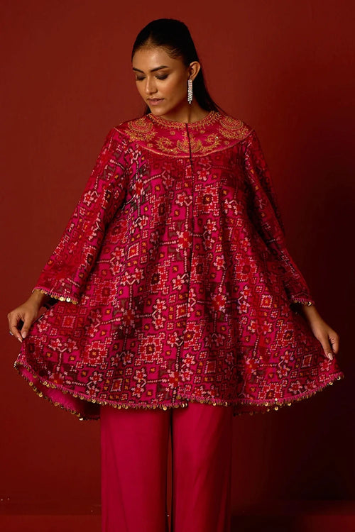 Rani Pink Patola Marodiwork Anarkali Tunic
