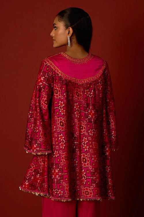 Rani Pink Patola Marodiwork Anarkali Tunic