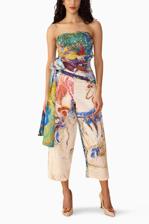 Scribble Dense Amina Blouse with White Loly Trouser